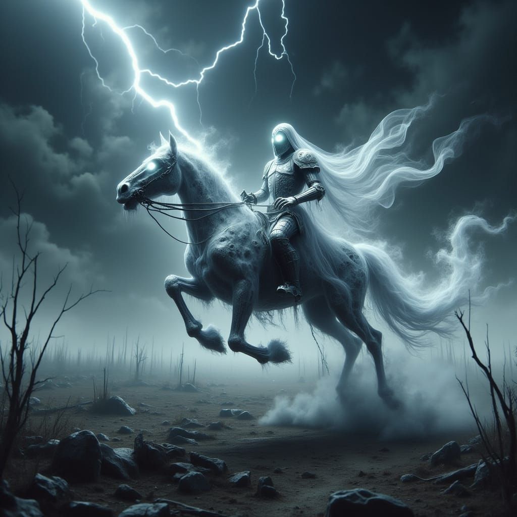Spectral Knight on Phantom Steed in Dark Fantasy Battlefield