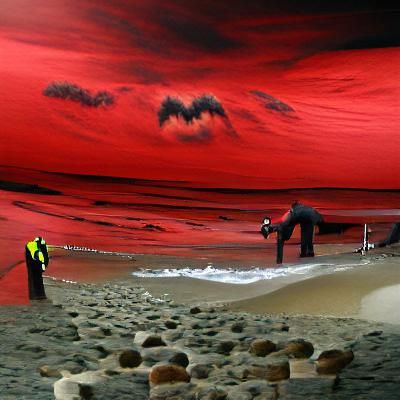 Man in Red Suit on Beach: Matte Painting