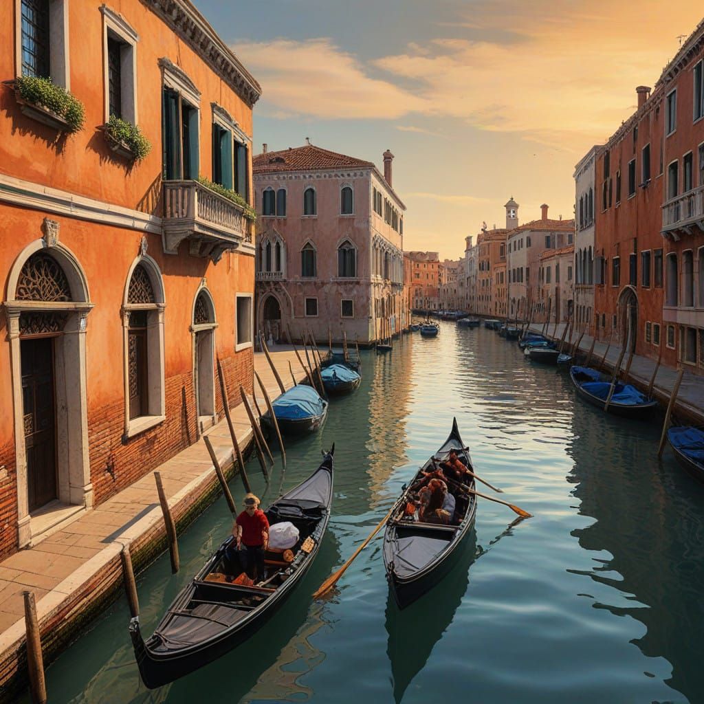 A Serene Venice River Scene in Oil Painting Style