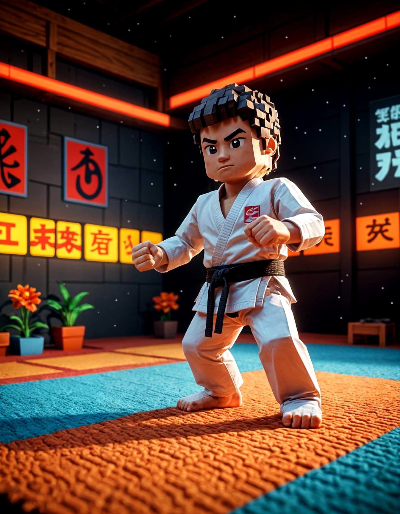 Voxel Karate Fight in Themed Dojo