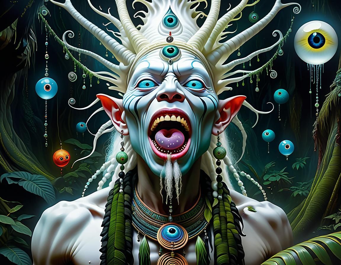 Albino Shaman's Ayahuasca Dreamland: Surreal Digital Oil Pai...