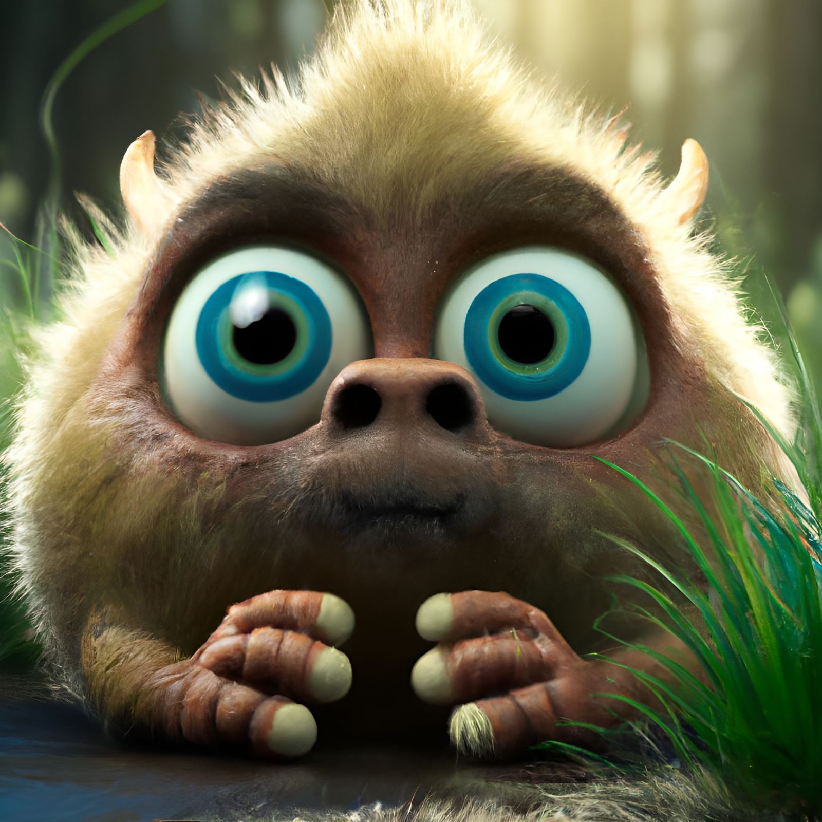 Fluffy Meadow Monster Burrowing, 3D Digital Art