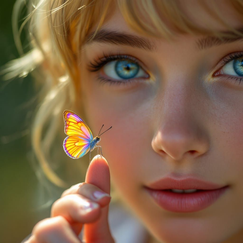 Girl and Butterfly Portrait in Hyperrealistic Style