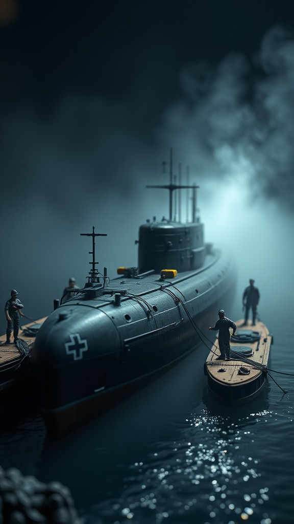 WWII German U-BOAT Miniature Scene in Fog