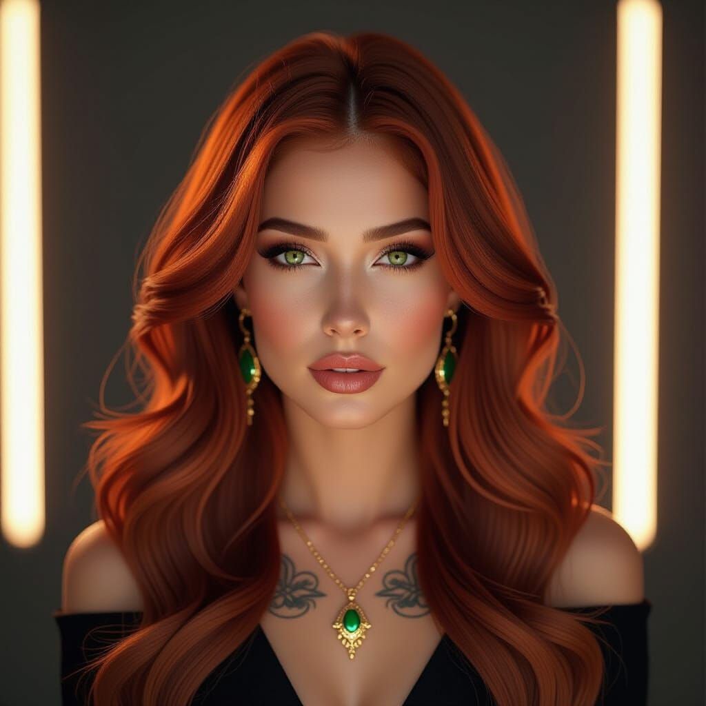 Captivating Woman with Auburn Hair, in Photorealistic Style