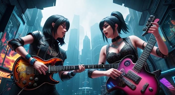 Guitar Battle: Musicians Duel with HDR Enhanced Guitars