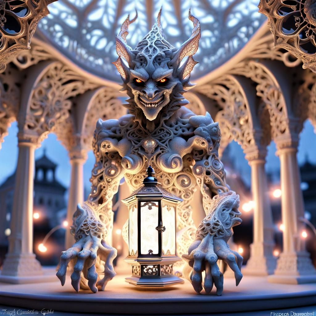 Opalescent Gargoyle Gazebo in a Mystical Forest