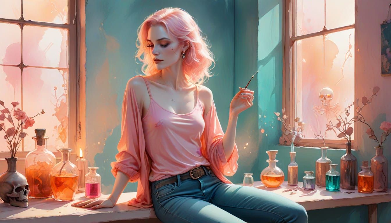 Ethereal Sorceress in Golden Hour Glow