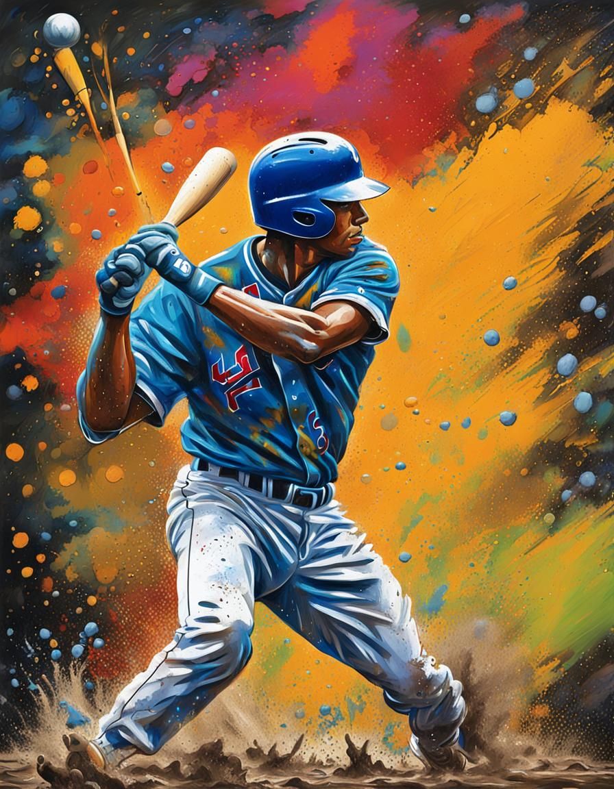 Baseball Batter Hitting Ball: Graffiti Art Style
