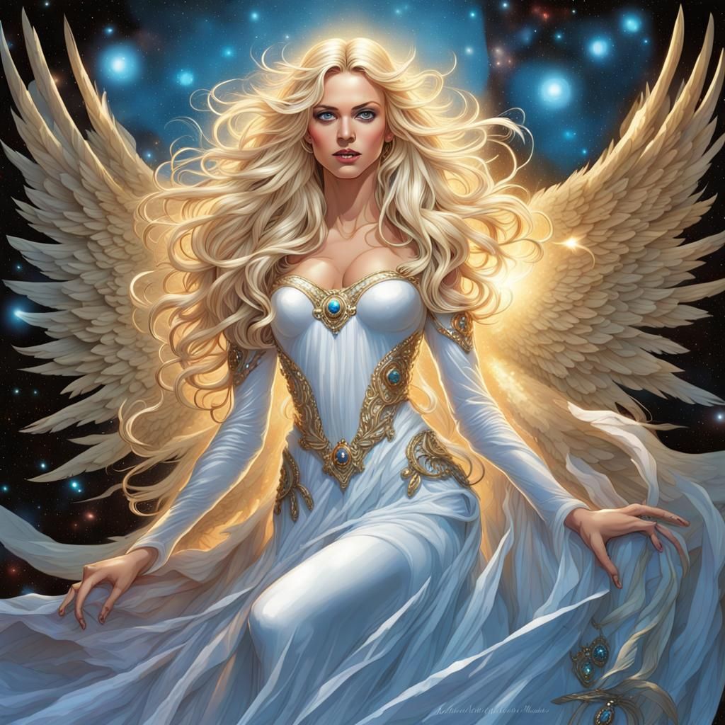 Ethereal Angel Princess Among Giant Crystals