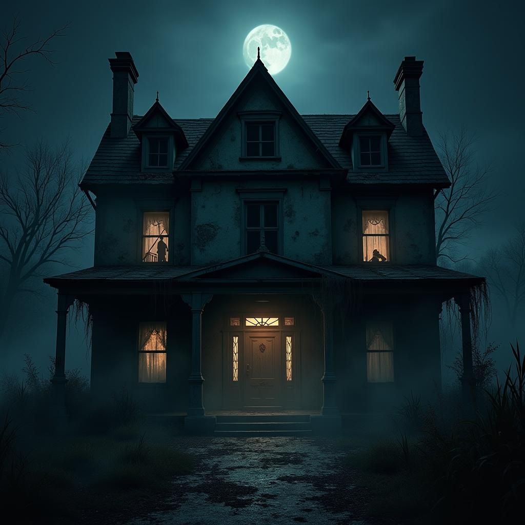 Creepy Old Mansion at Night: Haunting Gothic Scene