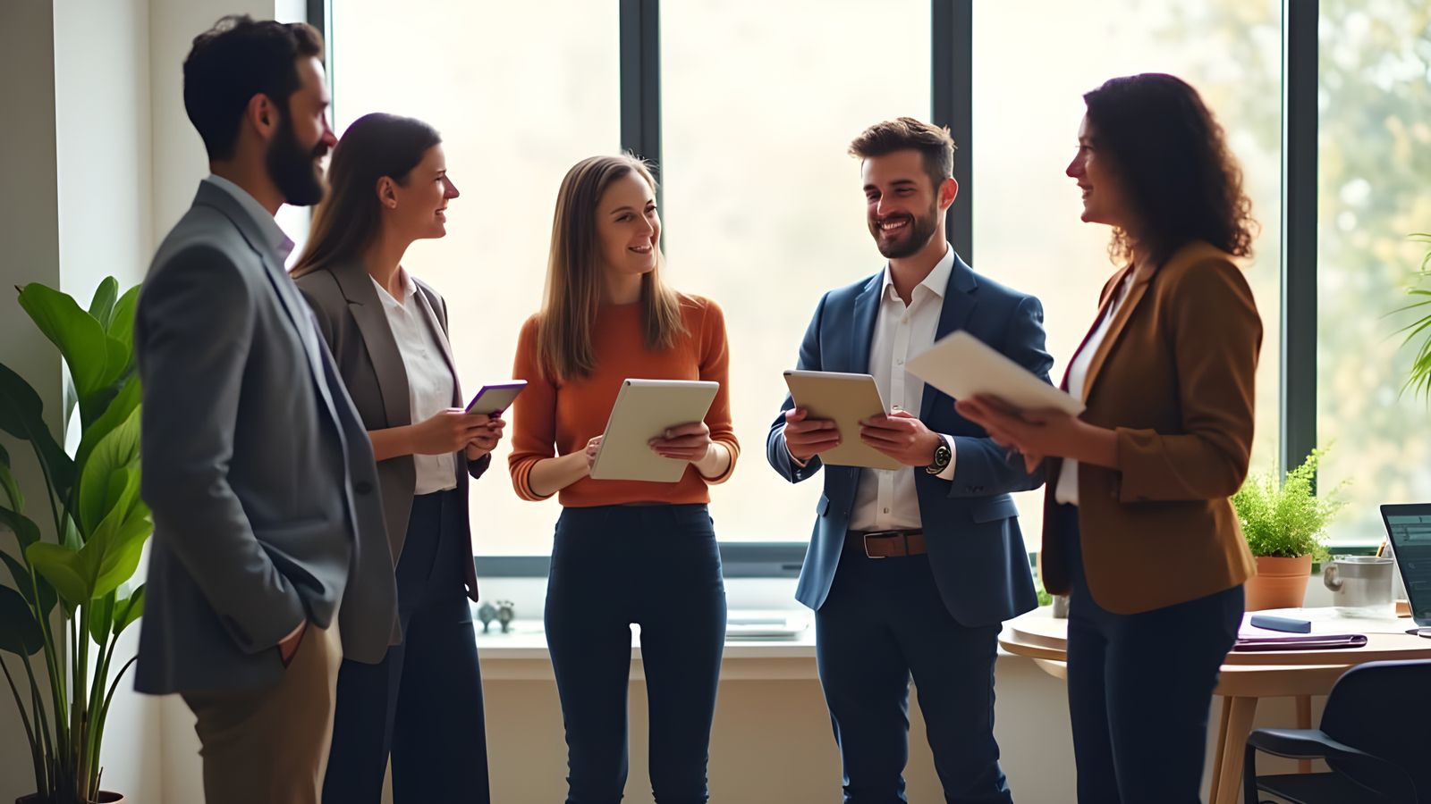 Diverse Colleagues Collaborate in Modern Office