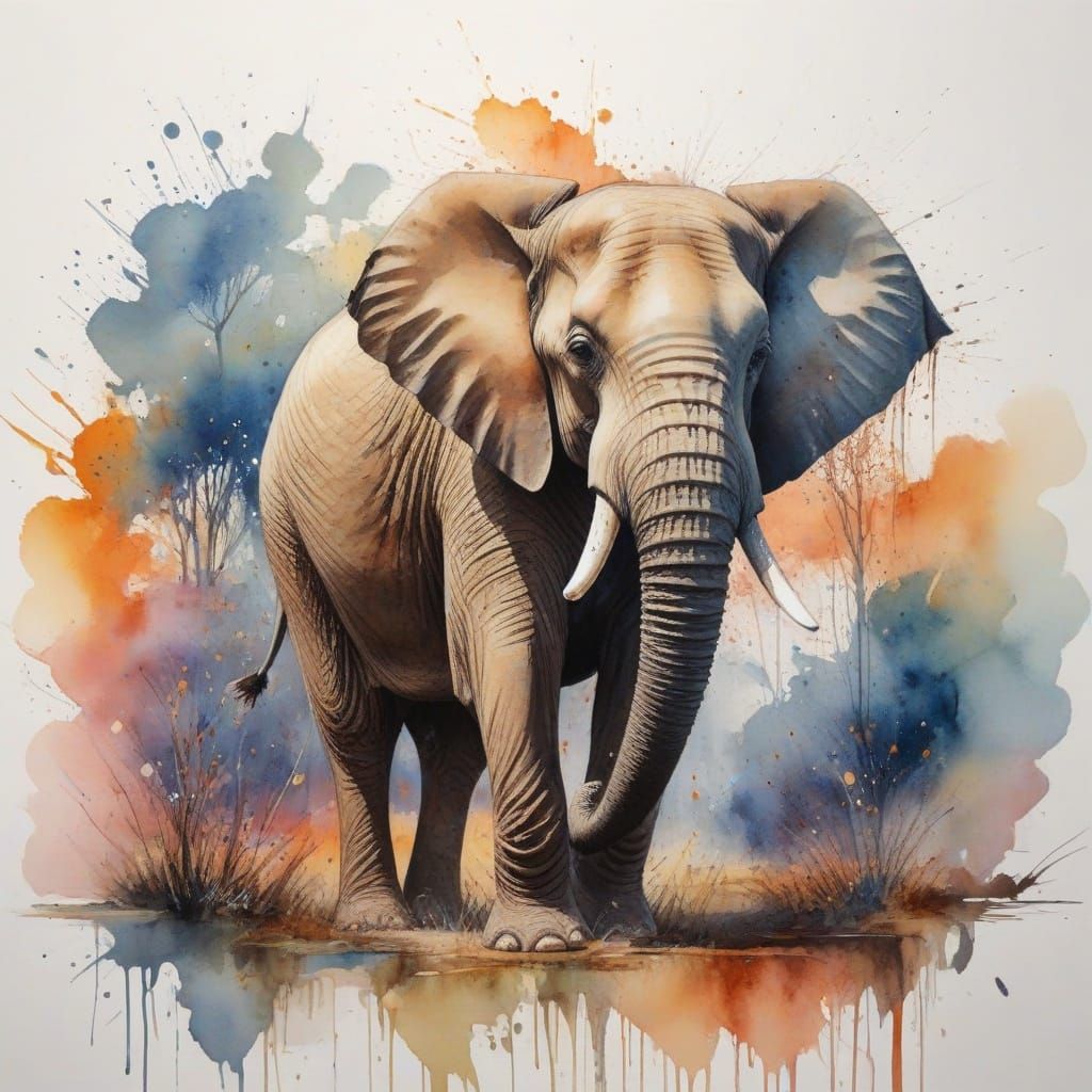 Ethereal Elephant in Sunset Savannah Landscape