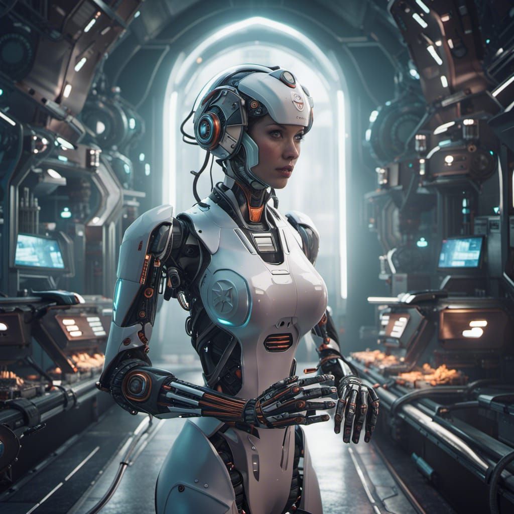 Futuristic Robot Nurse in Detailed Matte Painting