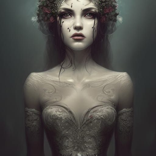 Gothic Bride Portrait in Art Nouveau Style