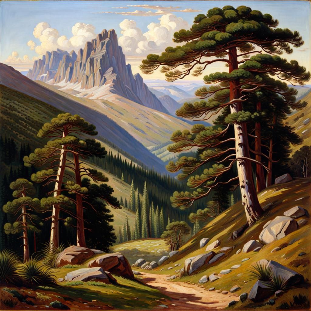 German Mountain Landscape as 19th Century Oil Painting