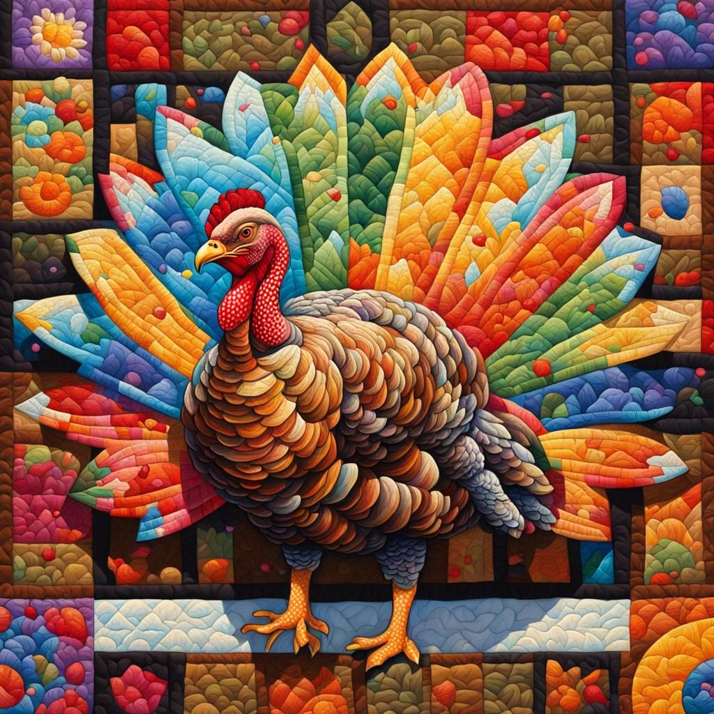 Colorful Patchwork Turkey: Oil Gouache Melting Effect