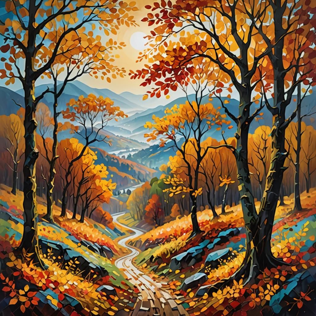 Expressionist Autumn Landscape with Impasto Textures