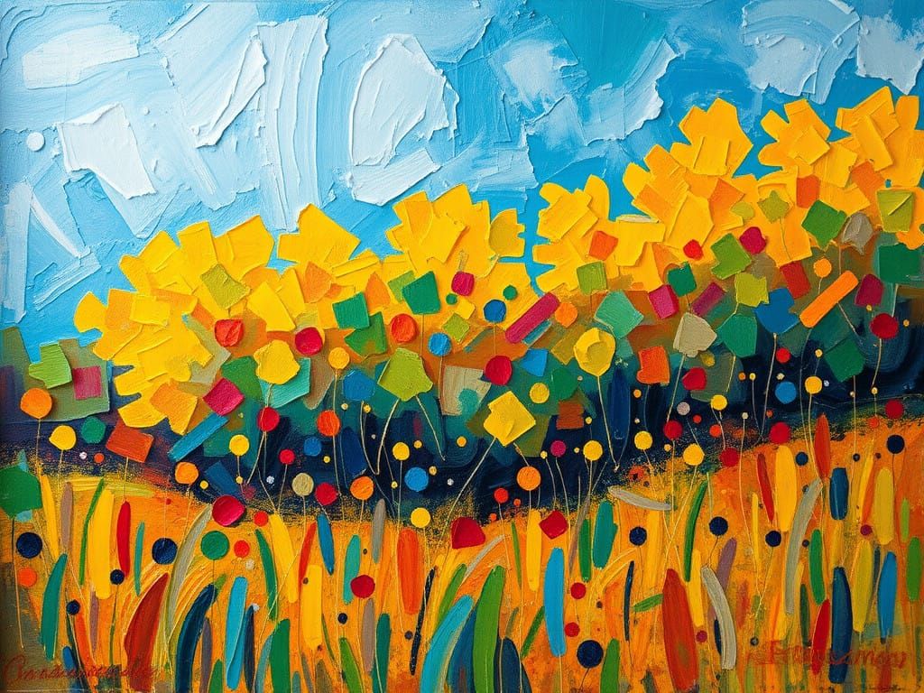 Vibrant Neo-Expressionist Oil Painting with Thick Textured L...