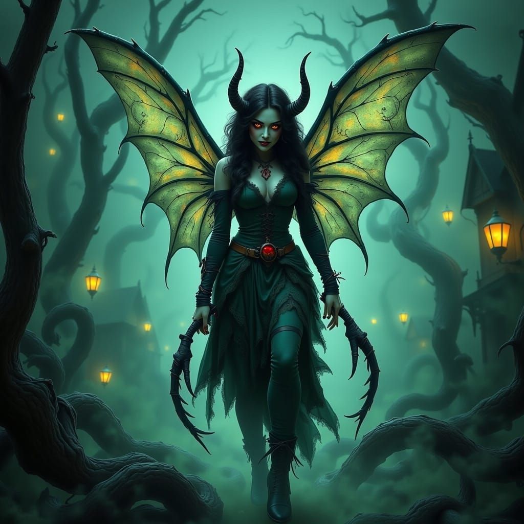 Demonic Creature in Haunted Woods with Spirits