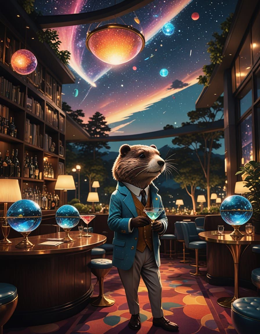 Stylish Beaver in Cosmic Golf Course Setting
