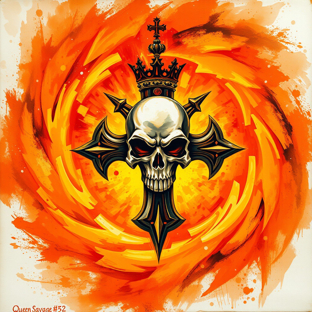 Fiery Skull Cross Emblem in Impressionist Style