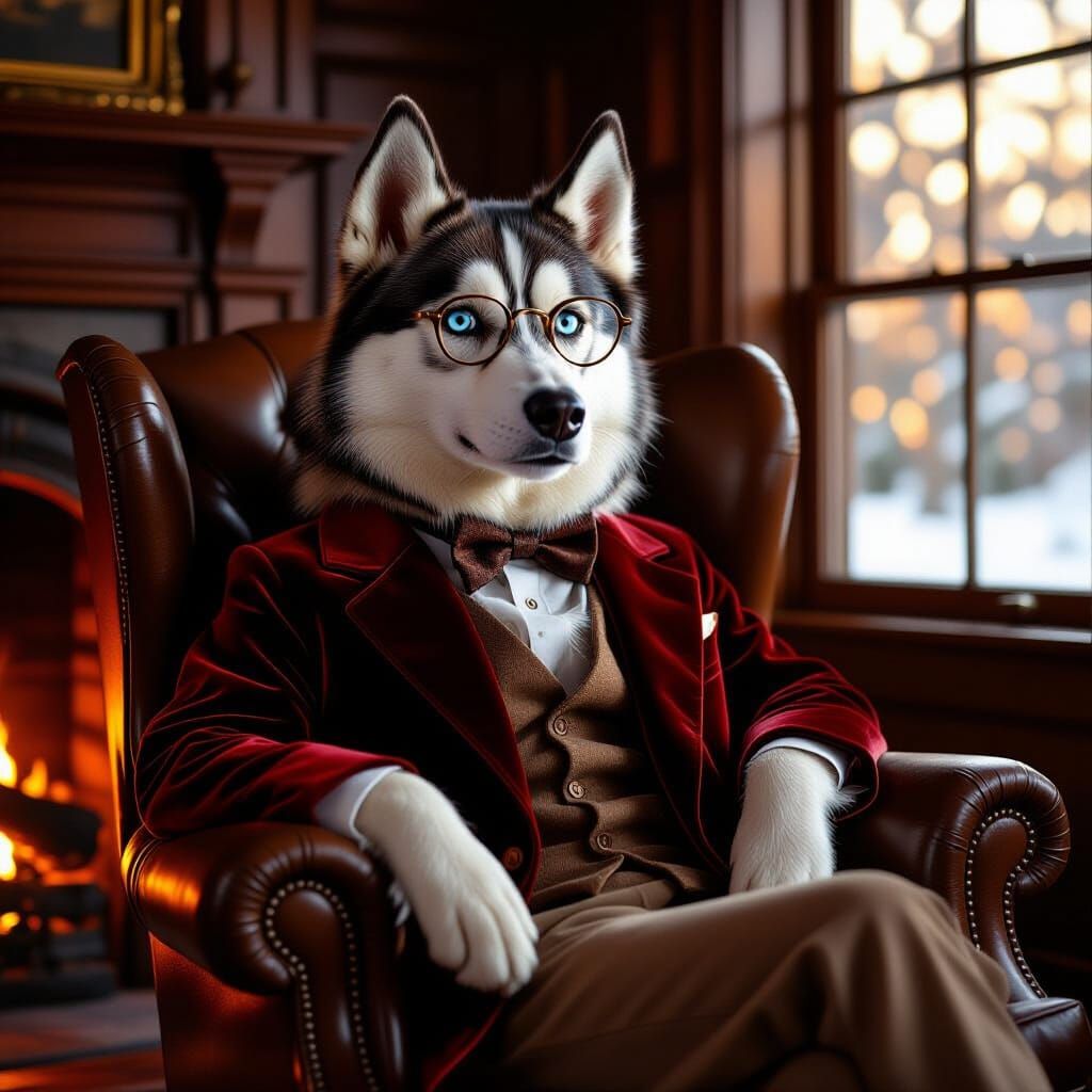 Husky in Smoking Jacket, Rembrandt-Inspired Portrait