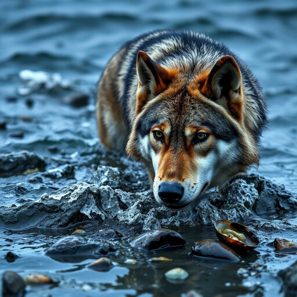 Hyperrealistic Sea Wolf Portrait in Natural Habitat