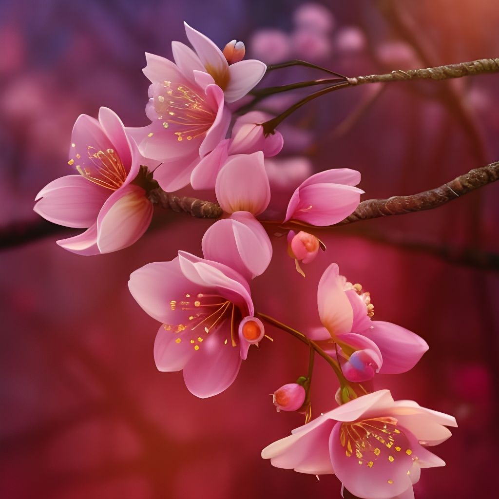 Hyperrealistic Sakura Cherry Blossoms in Golden Hour Light