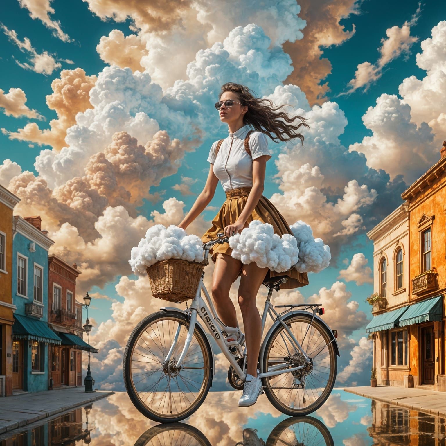 Surreal Fantasy Realism: A Young Lady Rides a Bike Through W...