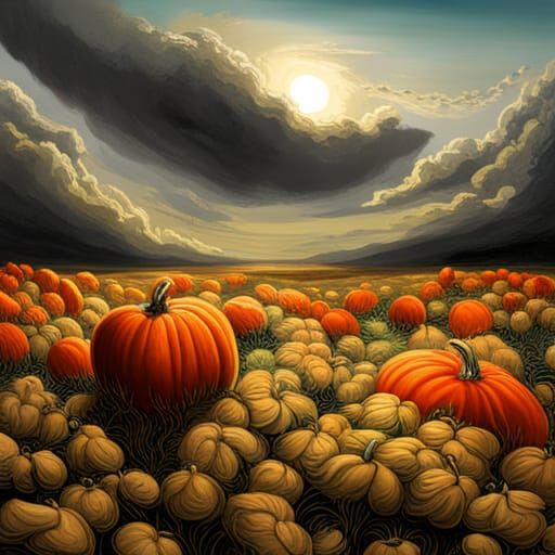 Horror Pumpkin Patch in Gustave Doré Style