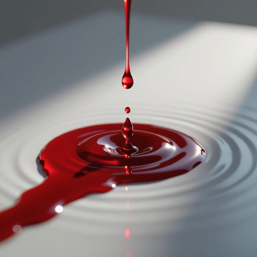 Crimson Blood Drop Ripples in Dramatic Light