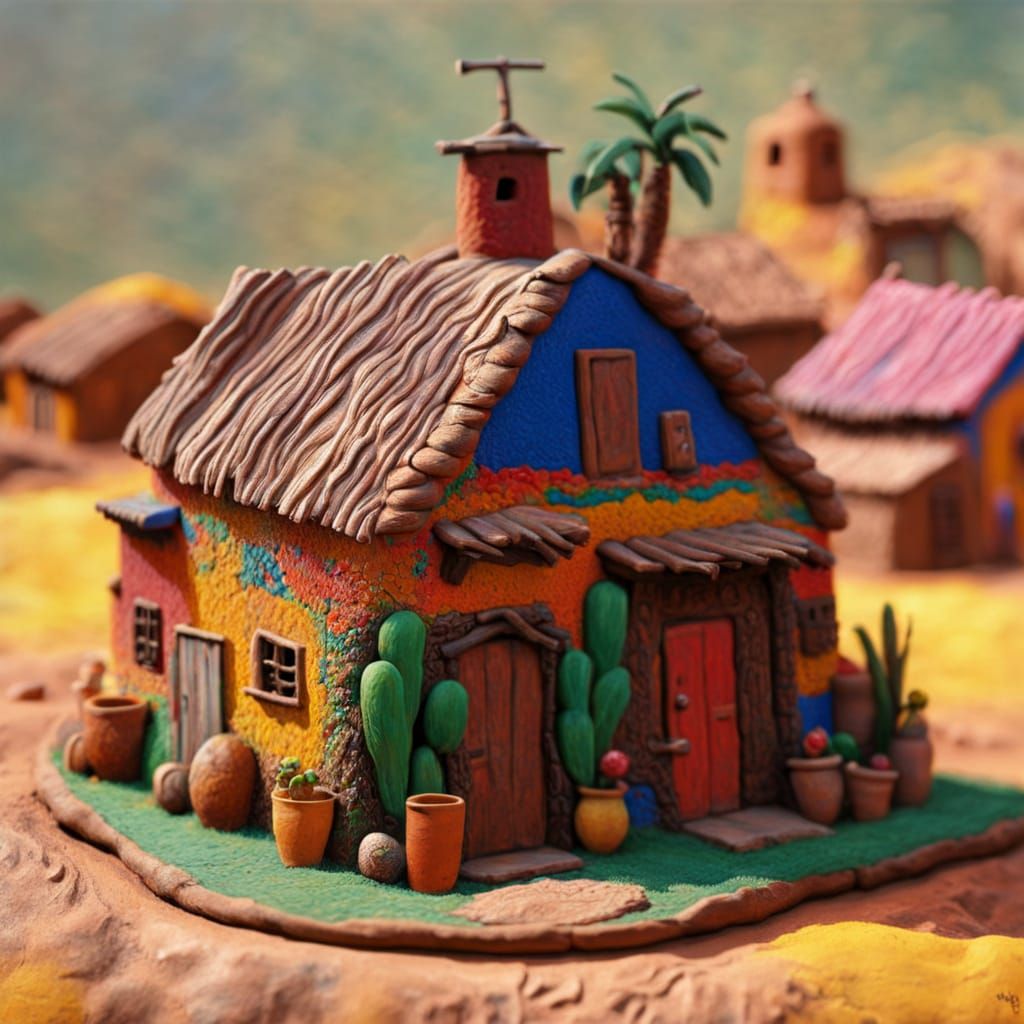 Mexican Village in Plasticine Art Style