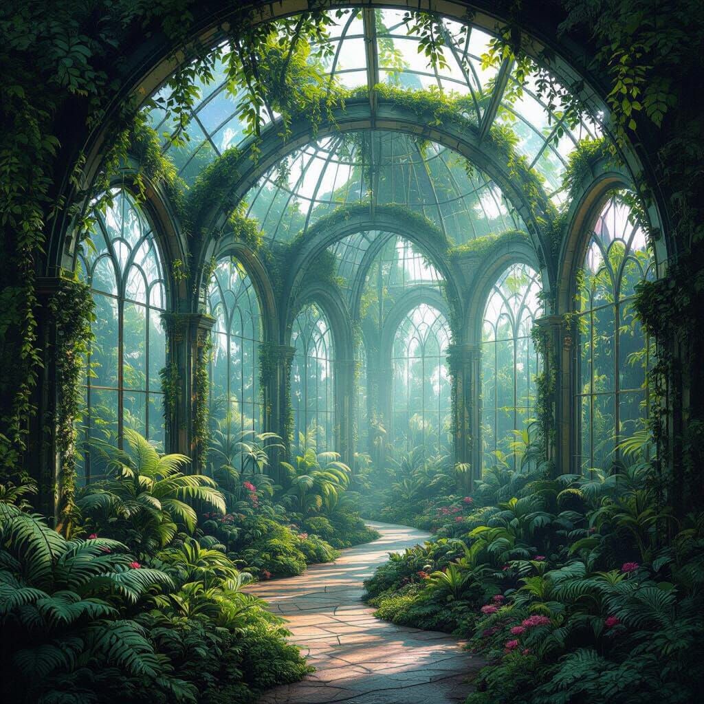 Ethereal Greenhouse in Enchanted Forest: Cosmic Astral Style