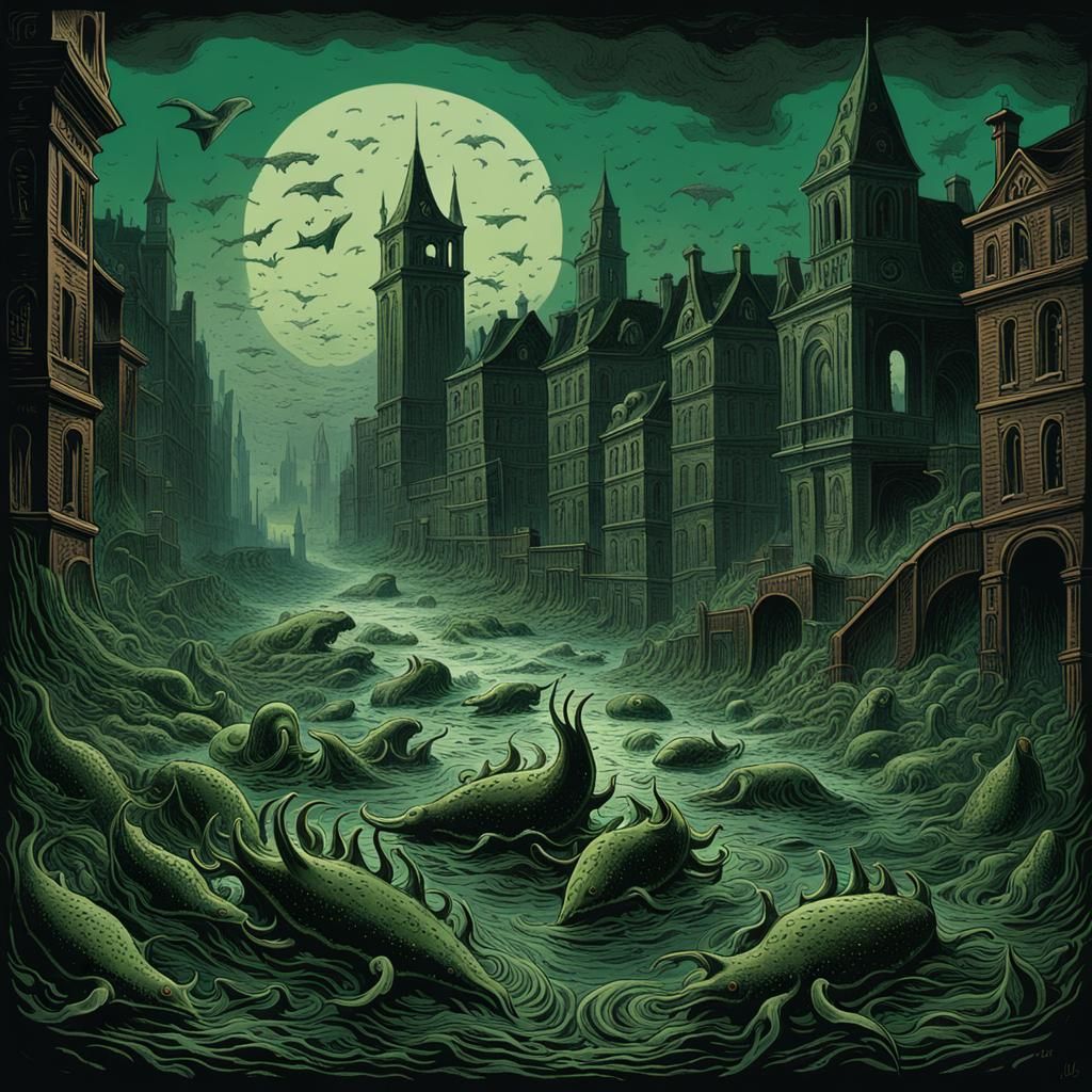 Plague Spreads in Color Engraving Art Style