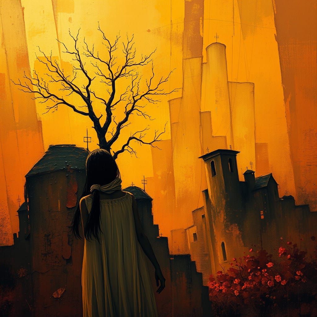 Golden Light Oil Painting with Symbolic Expressionism and Im...