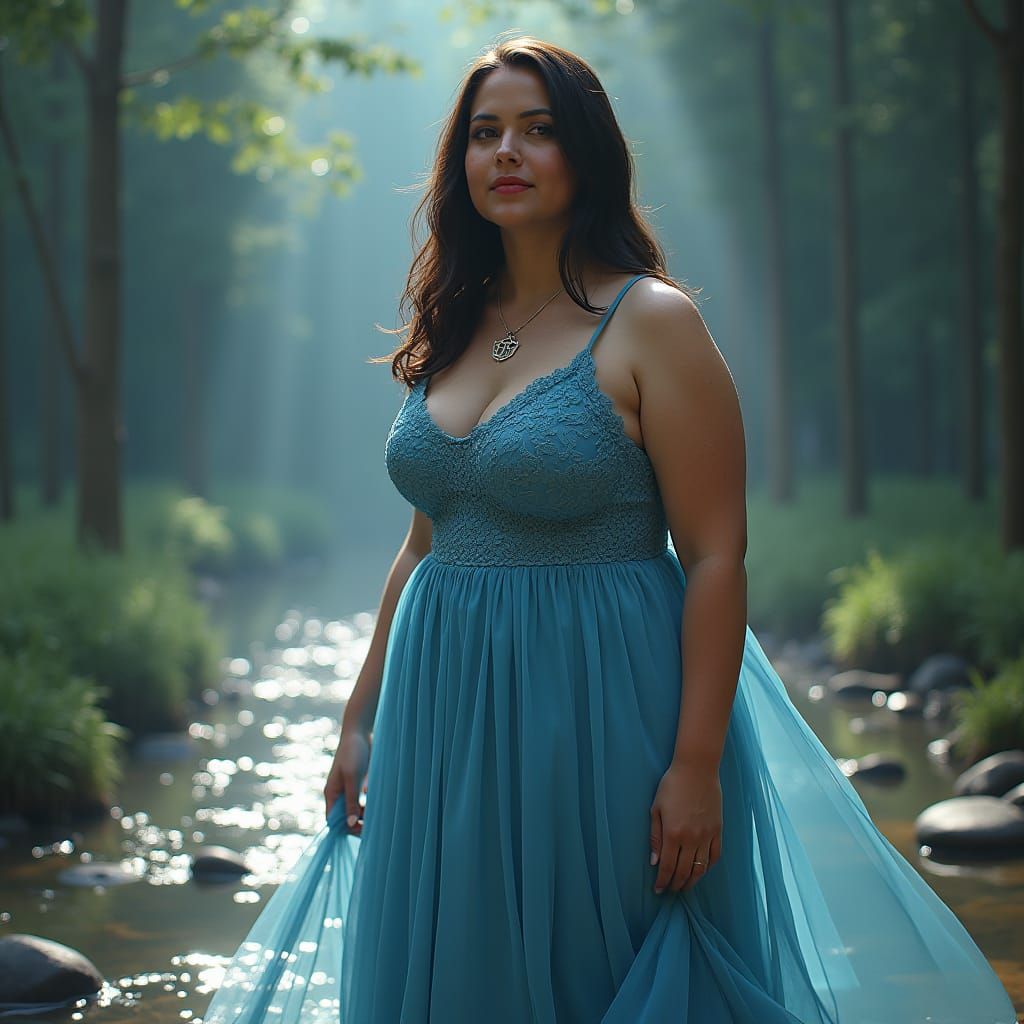 Woman in Blue Lace Dress: Fantasy Concept Art