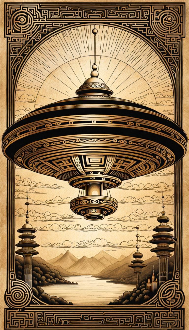 Elaborate UFO in Chinese Steampunk Style