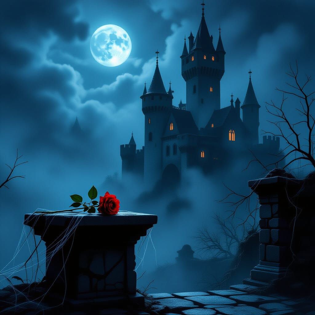Eerie Gothic Castle on Misty Valentine's Night