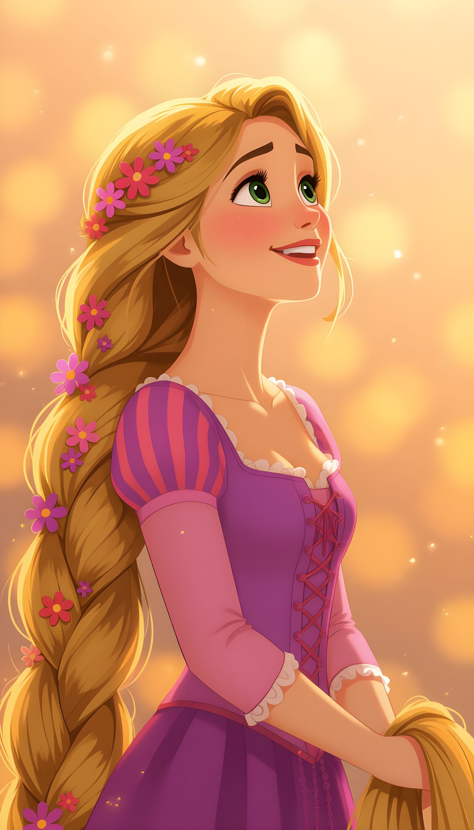Rapunzel Digital Illustration with Flowers and Braid