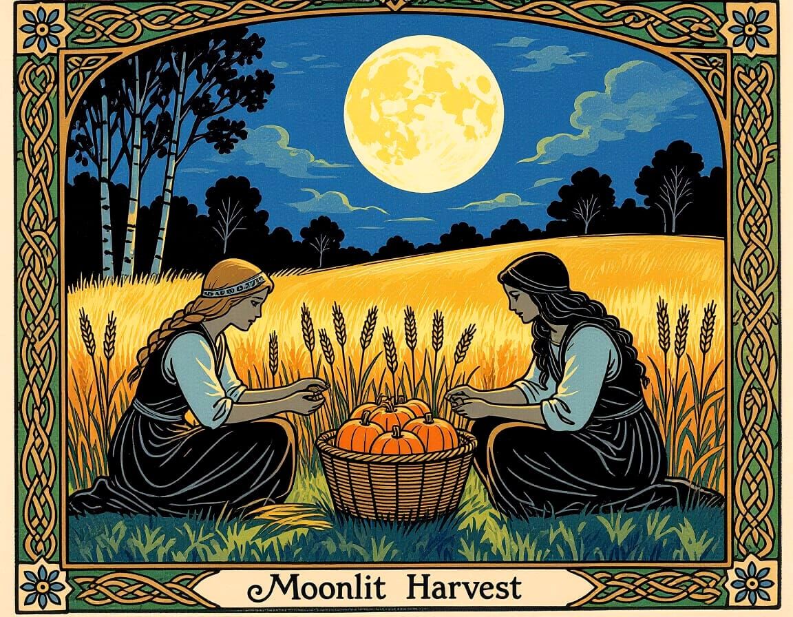 Moonlit Harvest Offering in Celtic Folklore