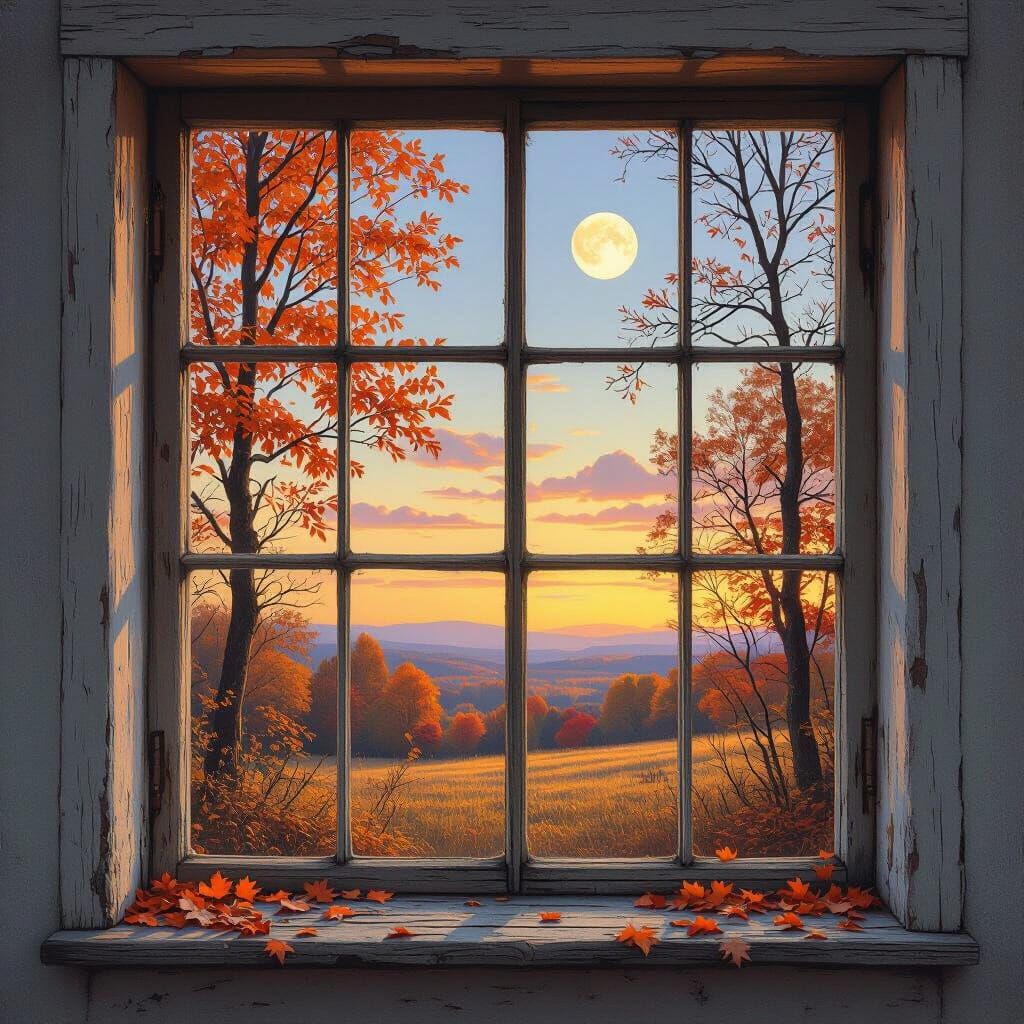 Autumnal Dusk Landscape in Romantic Style