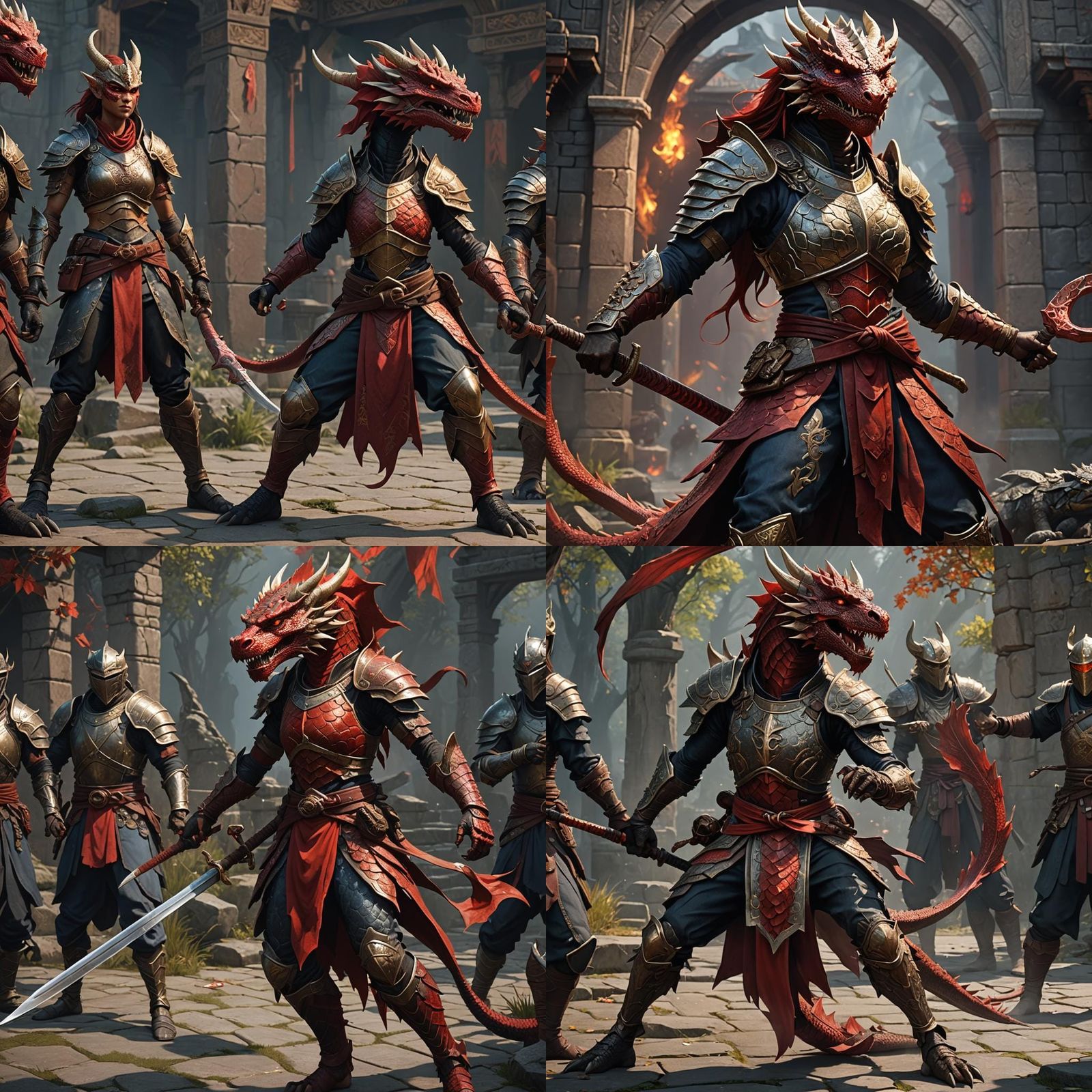 Dragonborn Martial Artist in Dark Fantasy Style