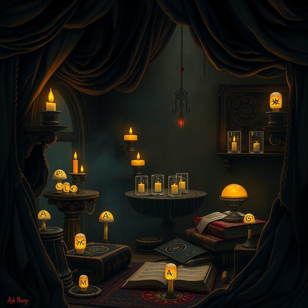 Mystical Sorceress Chamber in Eerie Surrealist Style