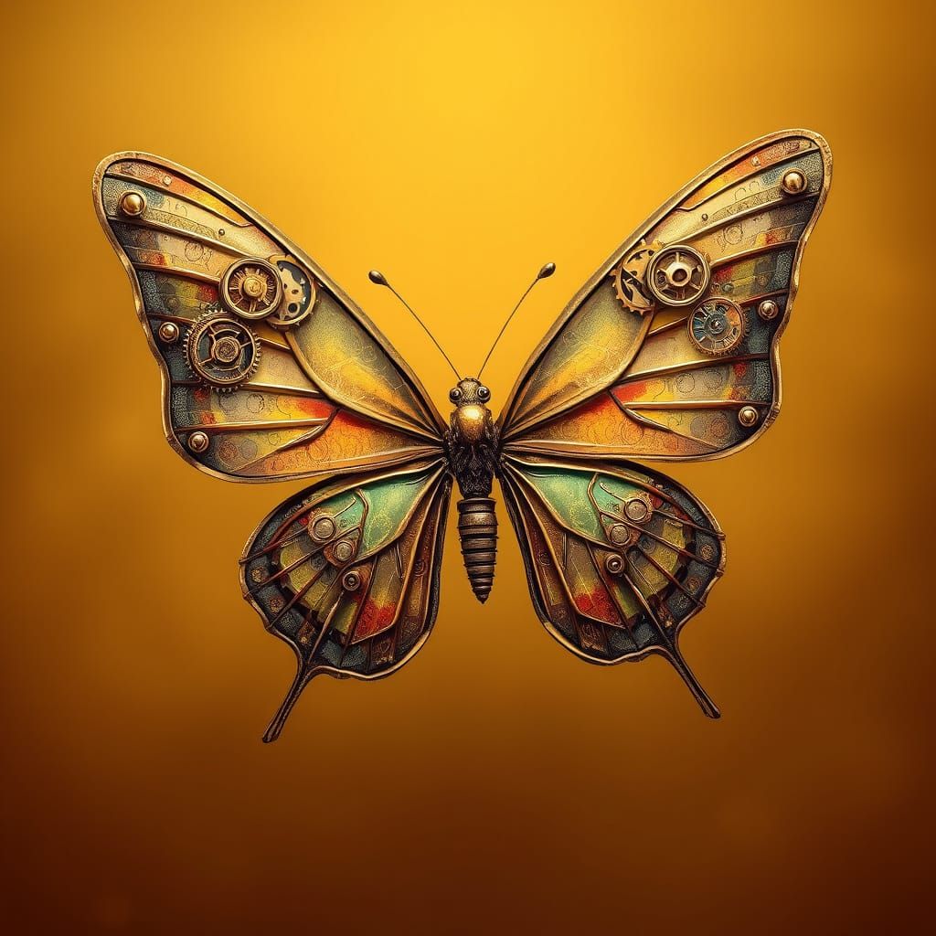 Surreal Steampunk Butterfly with Brass Mechanical Wings