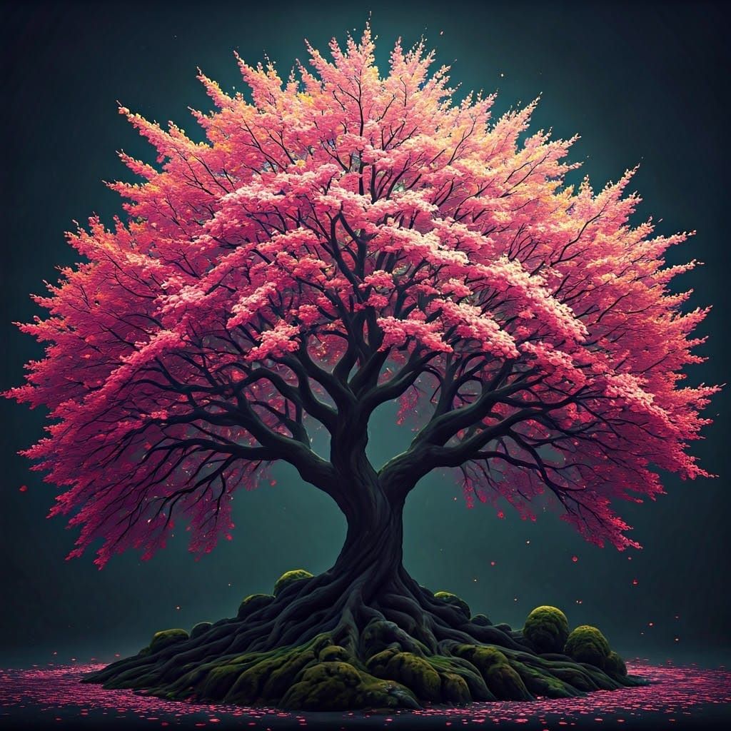 Peach Tree in Bloom: Detailed Fantasy Concept Art
