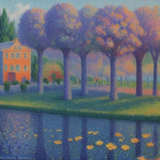 Pointillist Composition in Neo-Impressionist Style