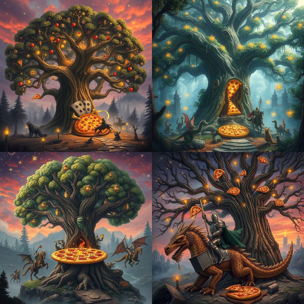Enchanted Pizza Tree in the Realm of Crustoria