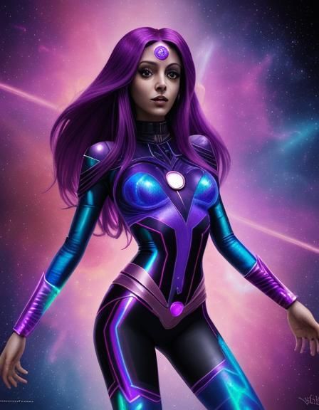 Starfire as Raven: Cosmic Holographic Illustration