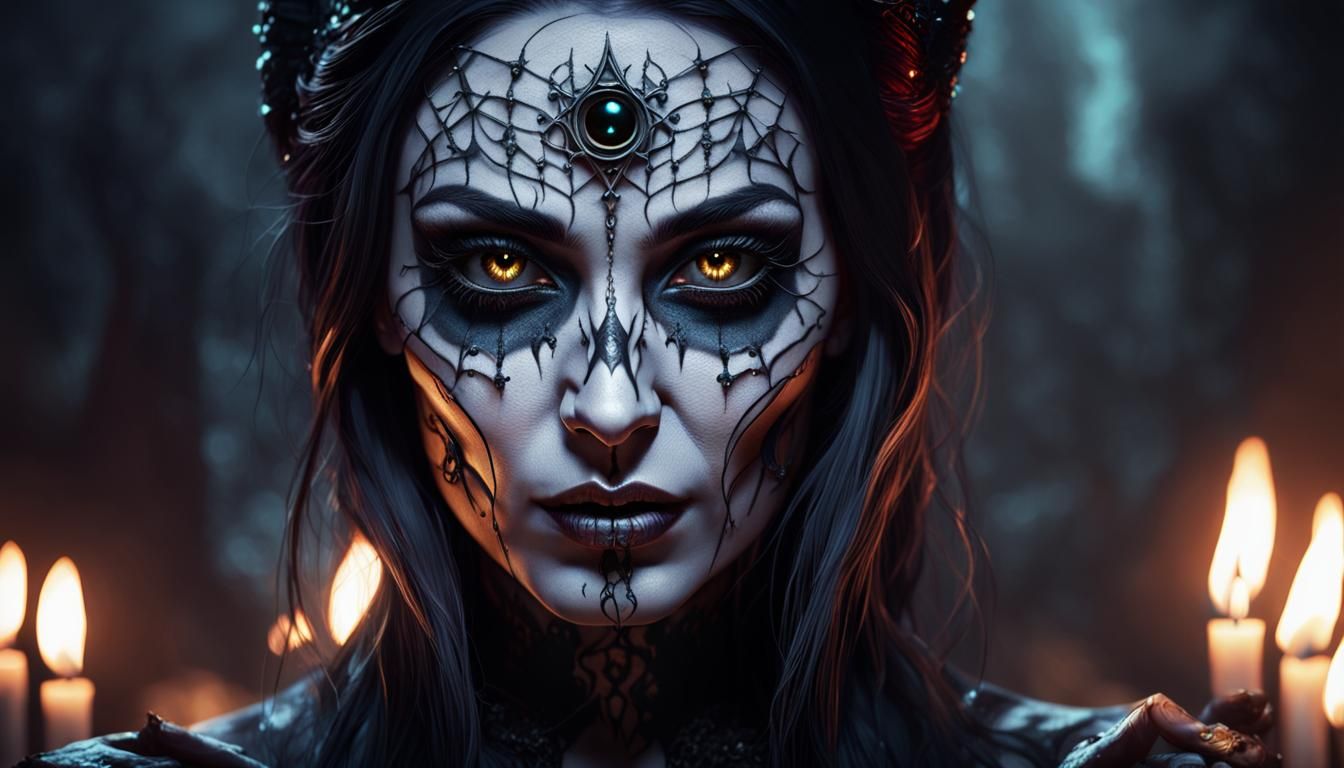 Mysterious Brunette Necromancer Portrait in Dark Fantasy Sty...